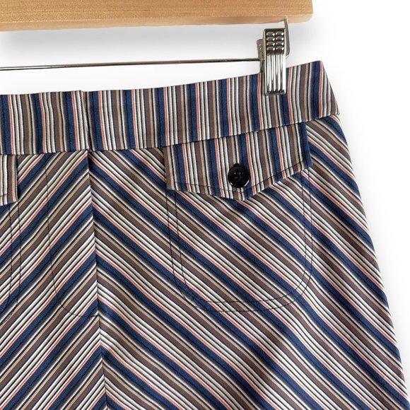 Trina Turk Los Angeles Women's Mini Skirt 6 Blue Tan Pink Stripe Button Pockets - Picture 4 of 8